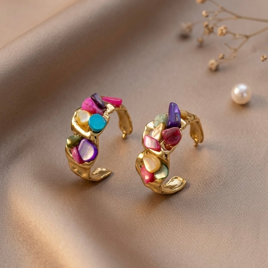 Mosaic Gem Hoops
